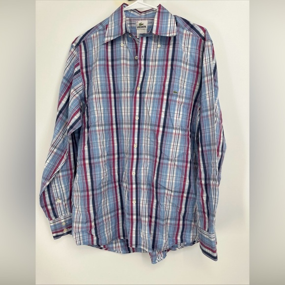 Lacoste Shirt Men Sz 40 Plaid Button Up Long Sleeve   Crocodile Logo NWOT - Picture 1 of 4
